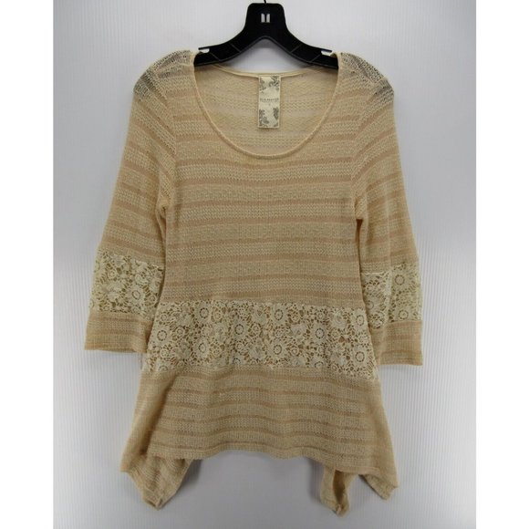 Blu Pepper Sweaters - Blu Pepper Sweater Small Tunic Pullover Crochet Handkerchief Hem *